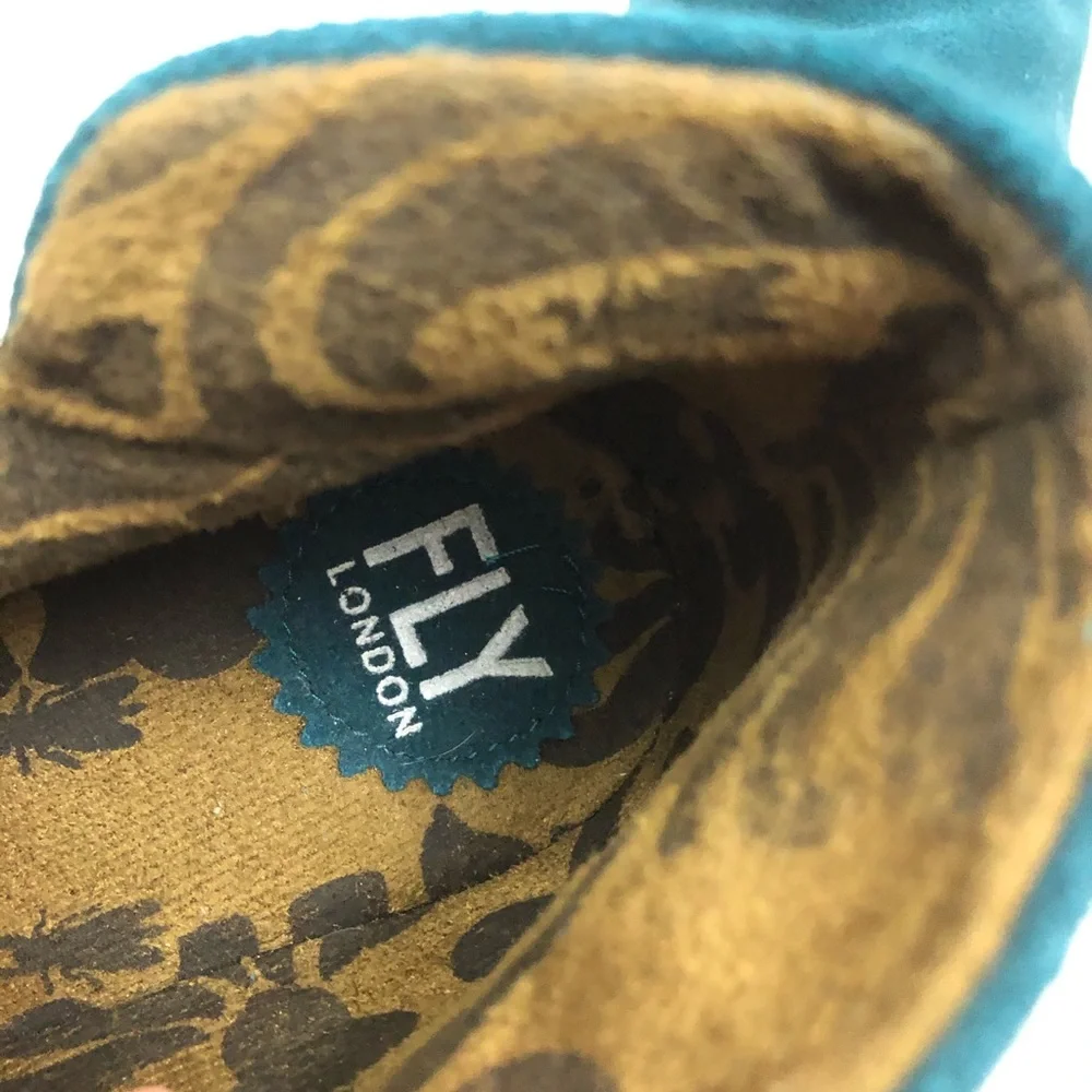 Fly London Teal Suede Wedge Ankle Booties